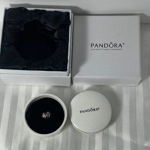 New Limited Edition Pandora 14K Gold & Silver Heart Charm w/ Porcelain Box